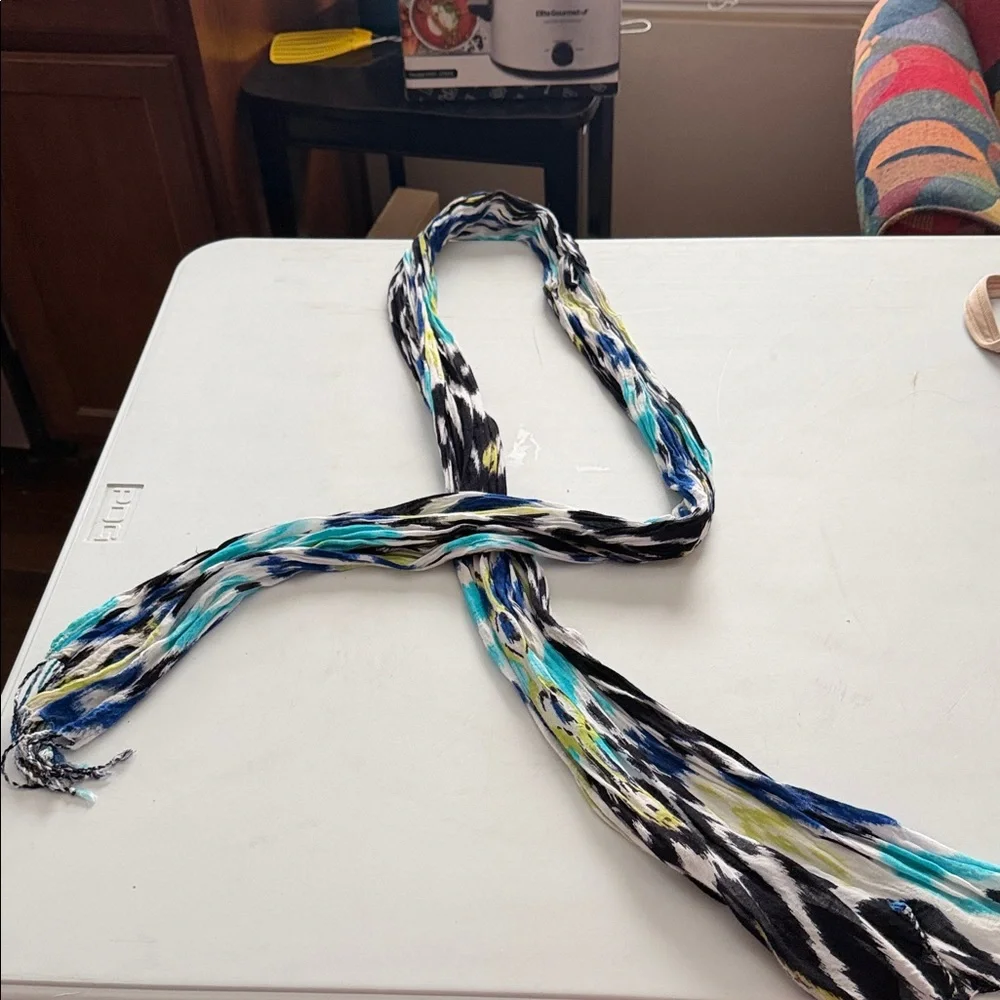 Chico's Blue and‎ Black Patterned Scarf
